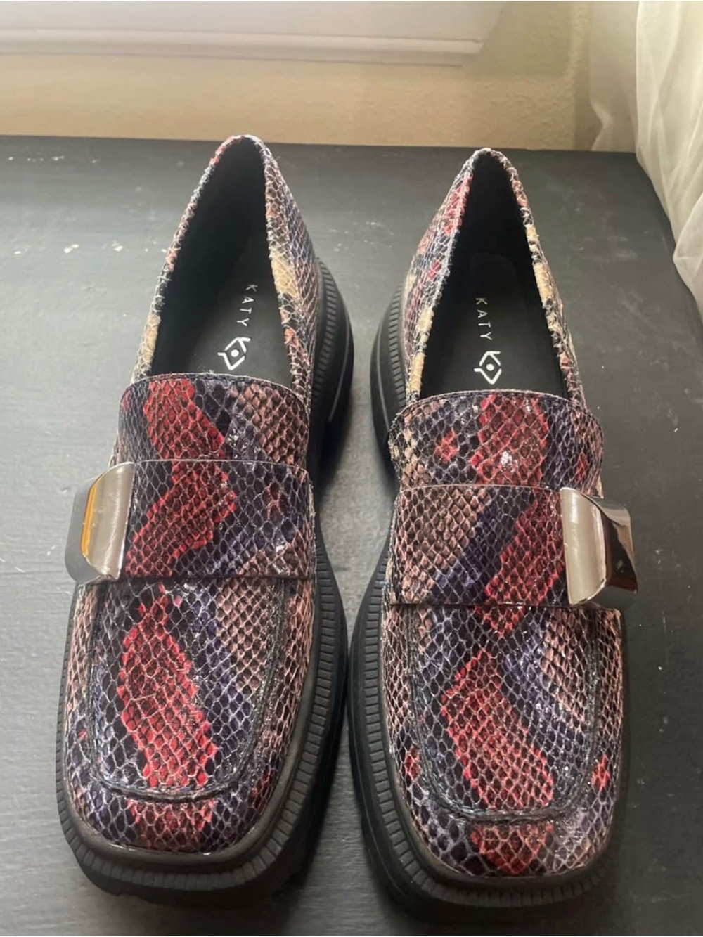 Katy Perry Collections Red, Black & Purple Snake-Print Platform Loafers